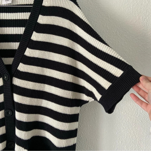 Cabi Whistle Striped Cardigan Knit 100% Cotton Short Sleeve Button Front Small - Picture 4 of 10